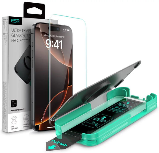 ESR Armorite képernyővédő fólia Apple iPhone 16 Pro Max készülékhez, Edzett üveg, Teljes ragasztás, Fekete