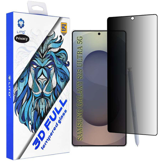 Lito Privacy képernyővédő fólia Samsung Galaxy S25 Ultra S938-hoz, edzett üveg, teljes ragasztó, 3D