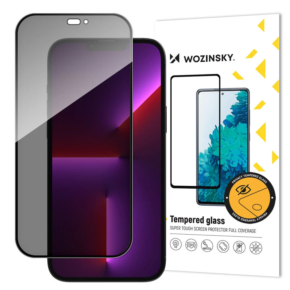 Privacy Screen Protector WZK AntiSpy for Apple iPhone 15 Pro, Tempered Glass, Full Glue