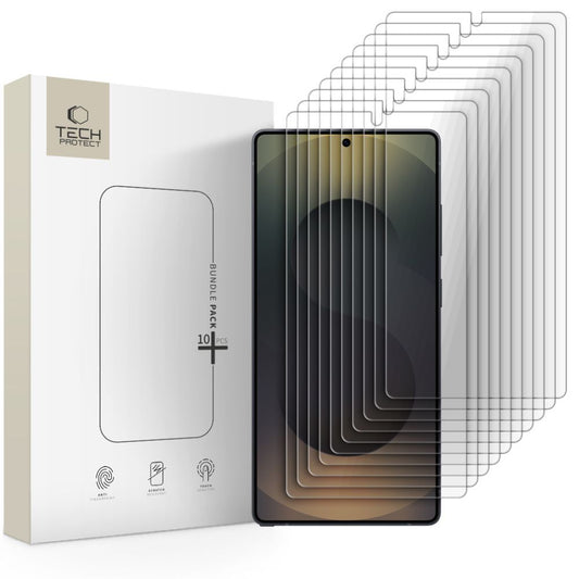 Tech-Protect képernyővédő fólia Samsung Galaxy S25 Ultra S938-hez, Edzett üveg, Teljes ragasztás, 10 darabos készlet