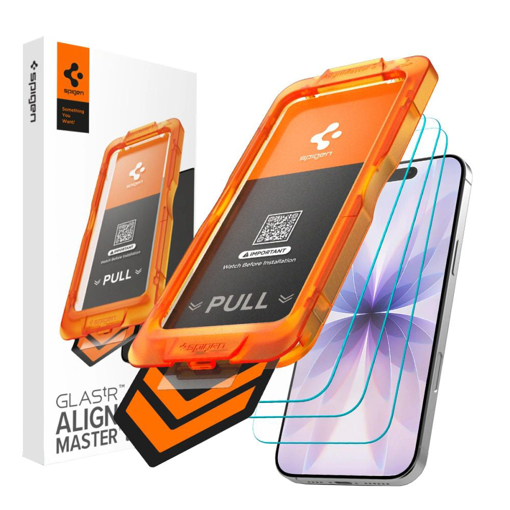 Spigen GlastR Align Master Slim képernyővédő fólia Apple iPhone 17-hez, Edzett üveg, Teljes ragasztás, 3 darabos készlet
