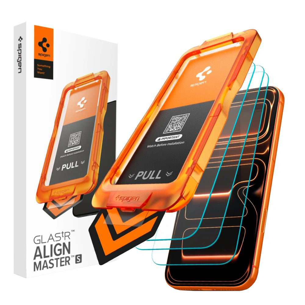 Spigen GlastR Align Master Slim képernyővédő fólia Apple iPhone 17 Pro Max készülékhez, Edzett üveg, Teljes ragasztás, 3 darabos készlet