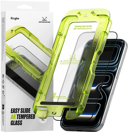 Ringke Easy Slide AR képernyővédő fólia Apple iPhone 17 Pro-hoz, Edzett üveg, Teljes ragasztó, 2.5D, Fekete