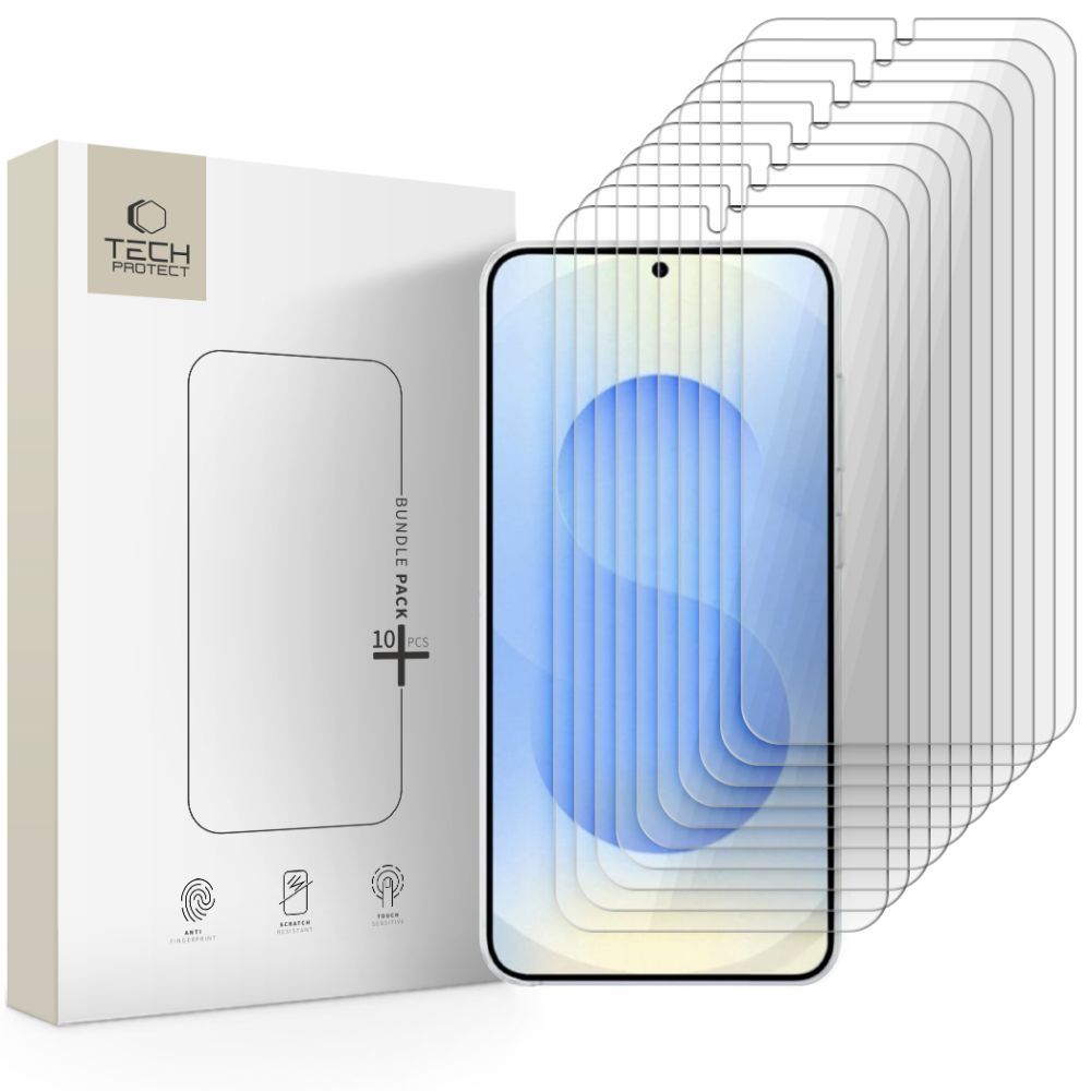 Tech-Protect képernyővédő fólia Samsung Galaxy S26 S942-hez, Edzett üveg, Teljes ragasztás, 10 darabos készlet