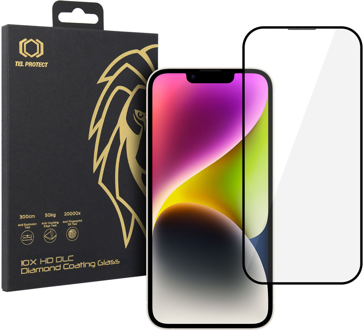 Tel Protect 10X HD DLC Diamond Coating Screen Protector for Apple iPhone 17e / 16e / 14 / 13 Pro / 13, Tempered Glass, Full Glue, Black