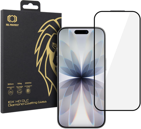 Tel Protect 10X HD DLC Diamond Coating képernyővédő fólia Apple iPhone 17 / 16 Pro készülékhez, edzett üveg, teljes felületén ragasztós, fekete