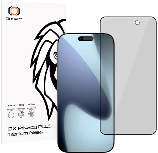 Tel Protect 10X Plus Titanium Privacy képernyővédő fólia Apple iPhone 17 Pro készülékhez, edzett üveg, teljes felületén ragasztós