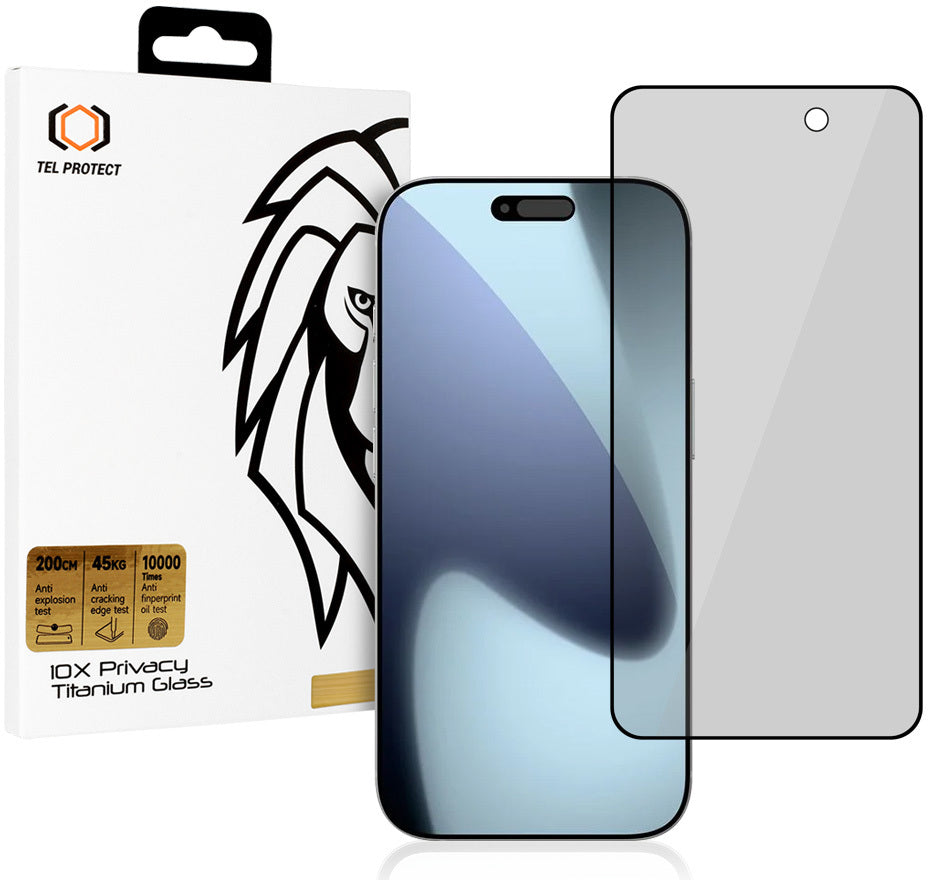 Tel Protect 10X Plus Titanium Privacy kijelzővédő fólia Apple iPhone 17 Pro Max készülékhez, edzett üveg, teljes felületén ragasztós

