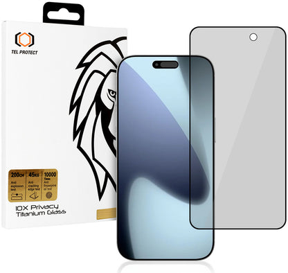 Tel Protect 10X Plus Titanium Privacy kijelzővédő fólia Apple iPhone 17 Pro Max készülékhez, edzett üveg, teljes felületén ragasztós
