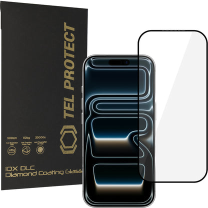 Tel Protect 10X HD DLC Diamond Coating kijelzővédő fólia Apple iPhone 18 Pro Max / 17 Pro Max készülékhez, edzett üveg, teljes felületén ragasztós, fekete