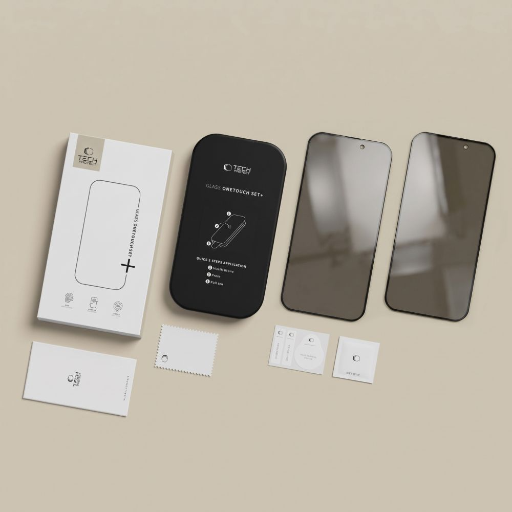 Privacy Tech-Protect OneTouch képernyővédő fólia Apple iPhone 18 Pro Max készülékhez, edzett üveg, teljes ragasztó, 2 darabos készlet