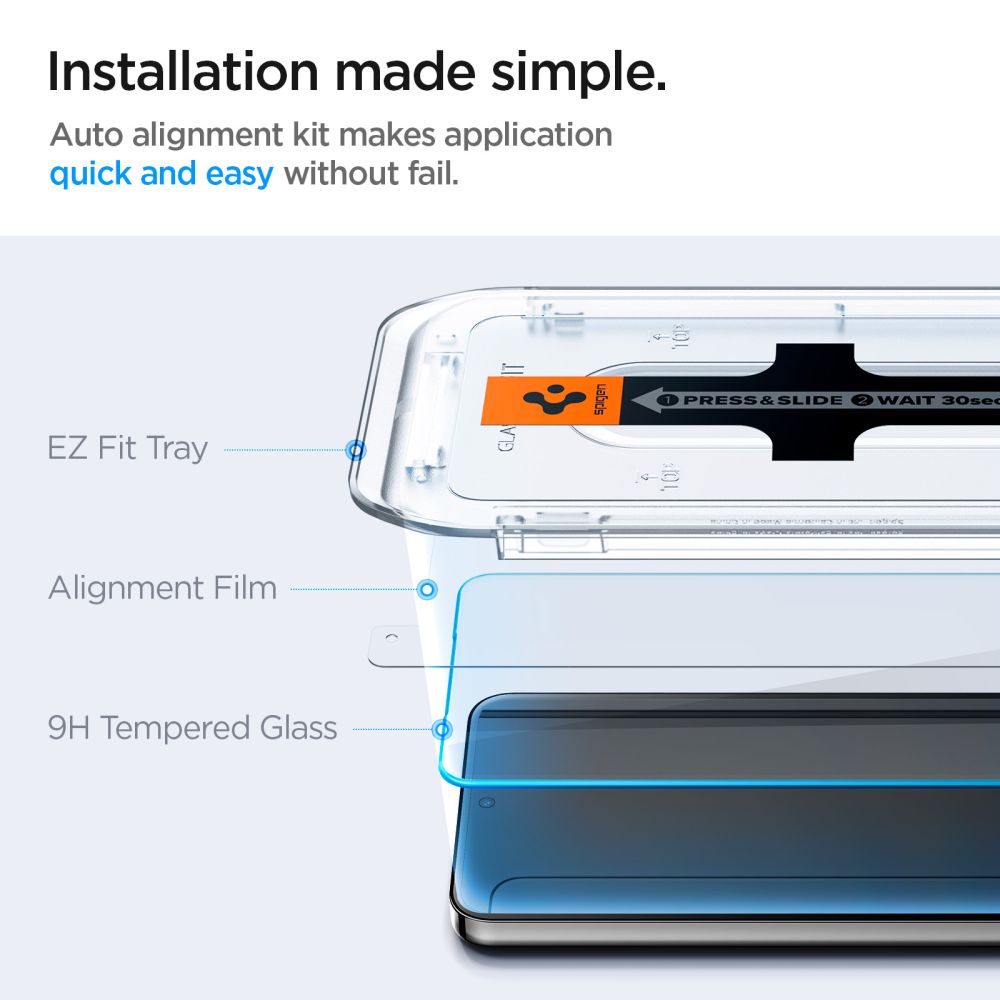 Spigen GlastR EZ FIT képernyővédő fólia Samsung Galaxy S25+ S936 / S24+ S926 készülékekhez, Edzett üveg, Teljes ragasztás, 2 darabos készlet AGL07432