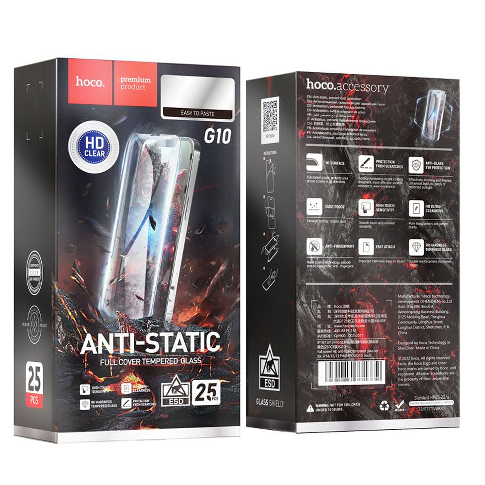 HOCO védőfólia Apple iPhone 14 Pro Max készülékhez, Edzett üveg, Teljes ragasztás, 25 darabos készlet, Fekete
