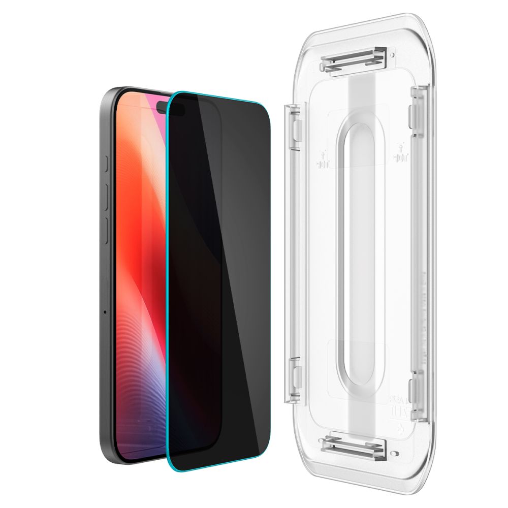 Privacy képernyővédő fólia Spigen GlastR EZ FIT Apple iPhone 17 Pro / 17 / 16 Pro készülékekhez, Edzett üveg, Teljes ragasztás, 2 darabos készlet AGL07929