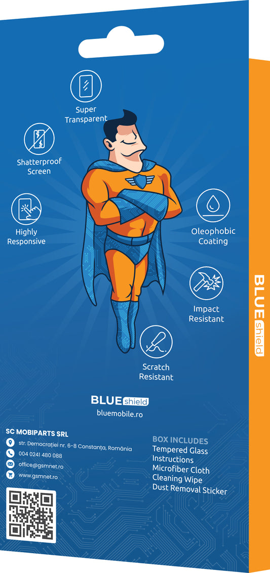 Képernyővédő fólia Blue Shield Motorola Edge 50 Neo készülékhez, Edzett üveg, Teljes ragasztás, Tokbarát, Fekete