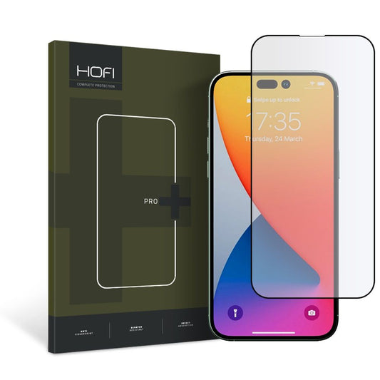 HOFI PRO+ képernyővédő fólia Apple iPhone 14 Pro-hoz, Edzett üveg, Teljes ragasztó, Fekete