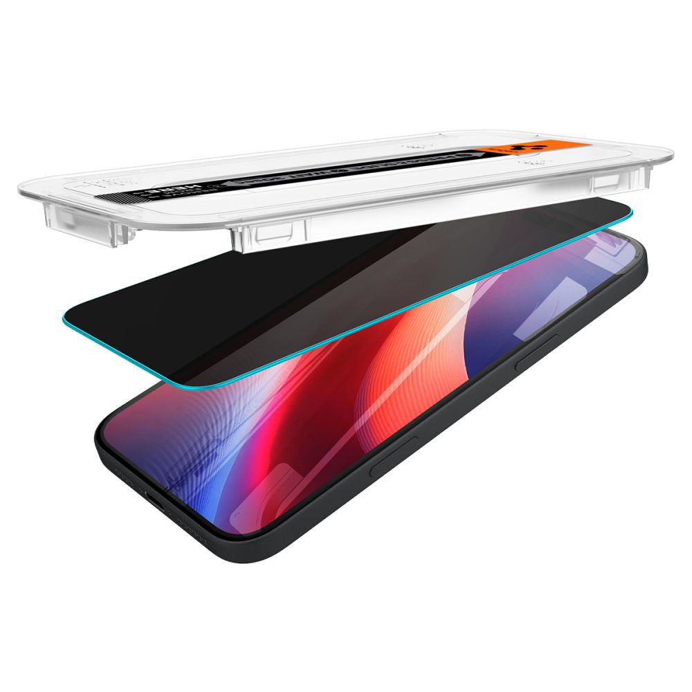 Privacy Spigen GlastR EZ FIT védőfólia Apple iPhone 16 / 15 készülékhez, Edzett üveg, Teljes ragasztás, 2 darabos készlet AGL06905