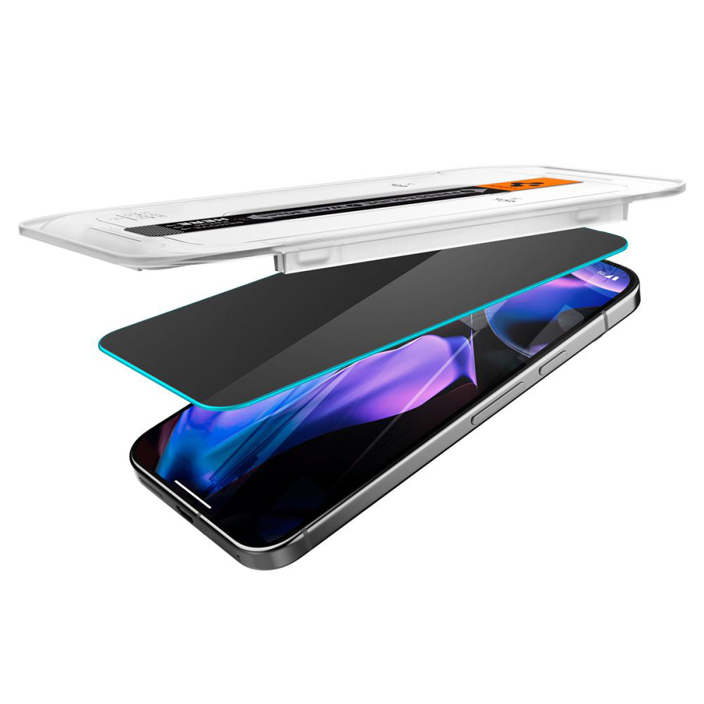 Spigen GlastR EZ FIT Privacy képernyővédő fólia Google Pixel 9 Pro XL-hez, edzett üveg, teljes ragasztó, 2 darabos készlet AGL09313