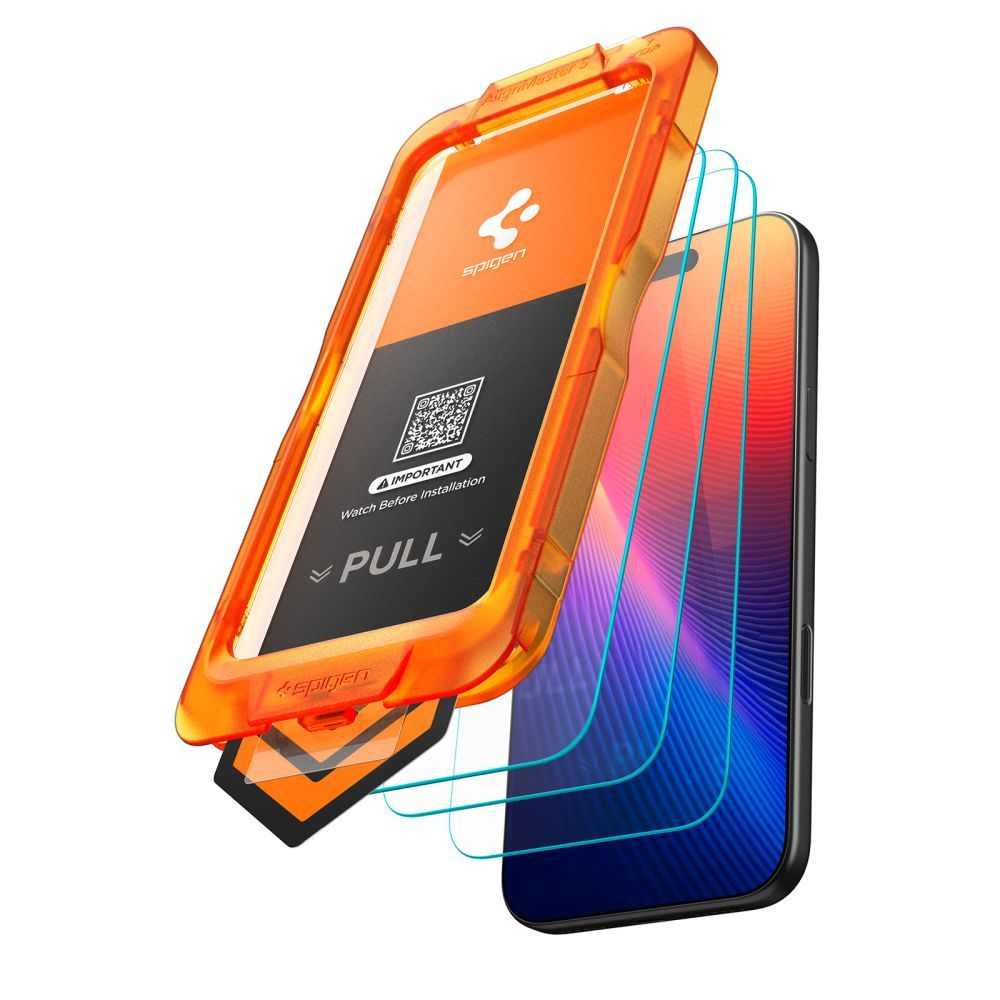 Spigen GlastR Align Master Slim képernyővédő fólia Apple iPhone 17-hez, Edzett üveg, Teljes ragasztás, 3 darabos készlet