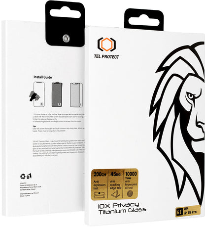 Tel Protect 10X Plus Titanium Privacy kijelzővédő fólia Apple iPhone 17 Pro Max készülékhez, edzett üveg, teljes felületén ragasztós
