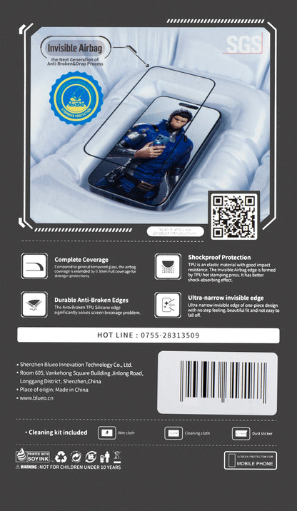 Blueo Anti-broken védőfólia Apple iPhone 16 Pro Max készülékhez, Edzett üveg, Teljes ragasztás, 5D, Fekete