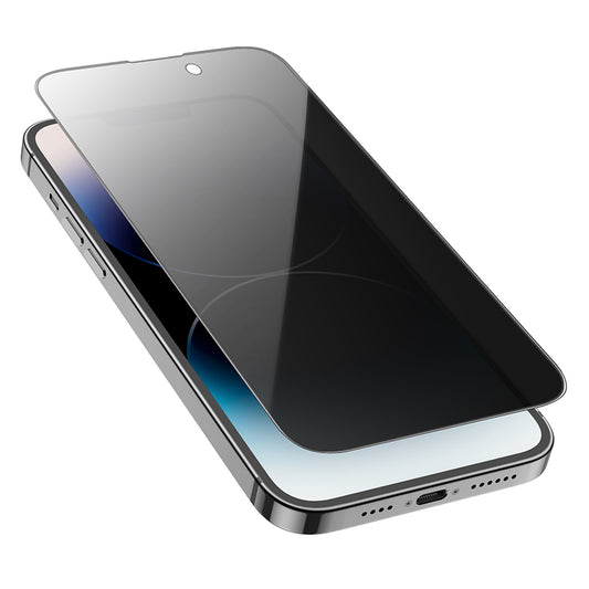 Privacy HOCO G15 képernyővédő fólia Apple iPhone 16 Plus / 15 Plus készülékhez, Edzett üveg, Teljes ragasztás, 5D