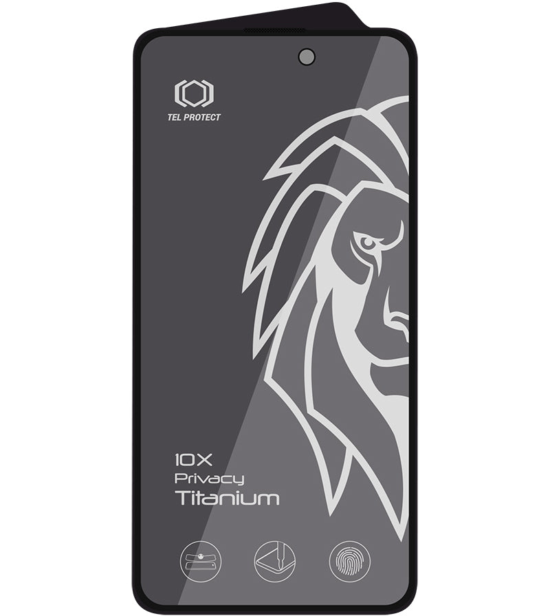 Tel Protect 10X Plus Titanium adatvédő kijelzővédő fólia Apple iPhone 17 / 16 Pro készülékhez, edzett üveg, teljes felületén tapadó ragasztóval