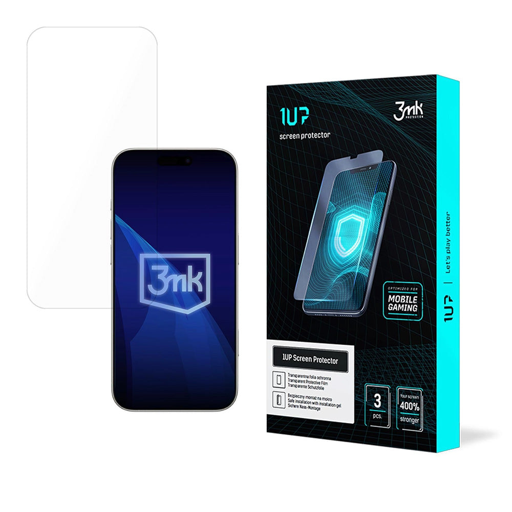 Képernyővédő fólia 3MK 1UP Apple iPhone 17 Pro Max-hez, Edzett üveg, Teljes ragasztás, 3 darabos készlet