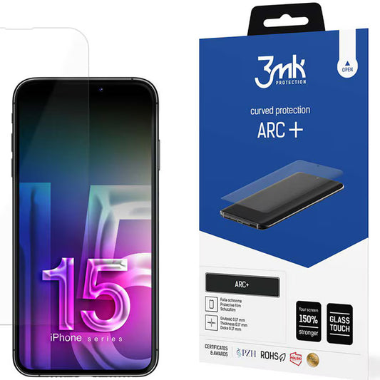 3MK ARC+ képernyővédő fólia Apple iPhone 15-höz, műanyag