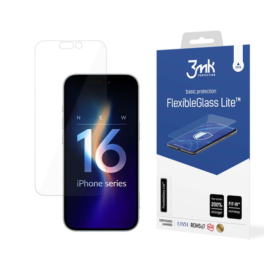 3MK FlexibleGlass Lite képernyővédő fólia Apple iPhone 16 Pro-hoz, rugalmas üveg, teljes ragasztóval