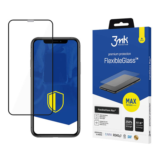 3MK FlexibleGlass Max képernyővédő fólia Apple iPhone 11 / XR készülékhez, rugalmas üveg, teljes ragasztó, fekete