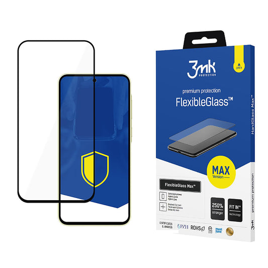 3MK FlexibleGlass Max képernyővédő fólia Samsung Galaxy A35 5G A356 készülékhez, rugalmas üveg, teljes ragasztó, fekete