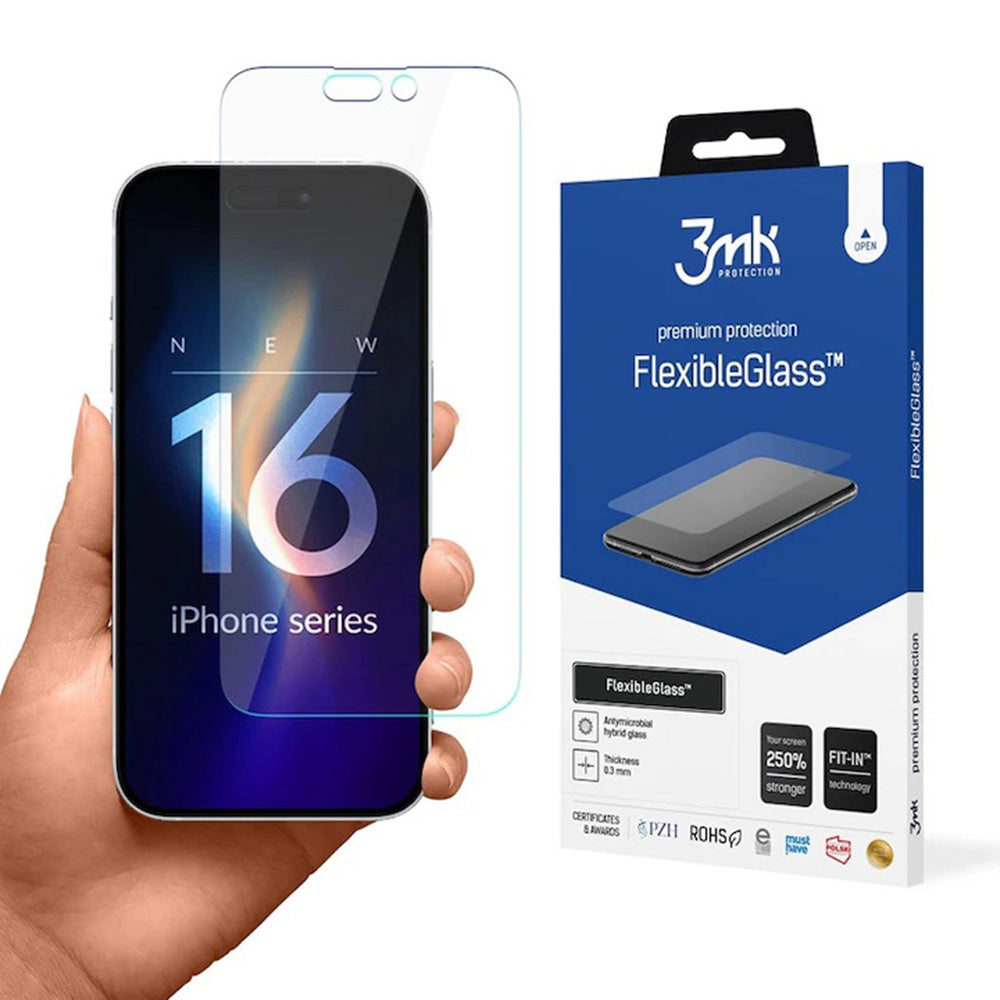 3MK FlexibleGlass képernyővédő fólia Apple iPhone 16 Pro Max készülékhez, rugalmas üveg, teljes ragasztóval