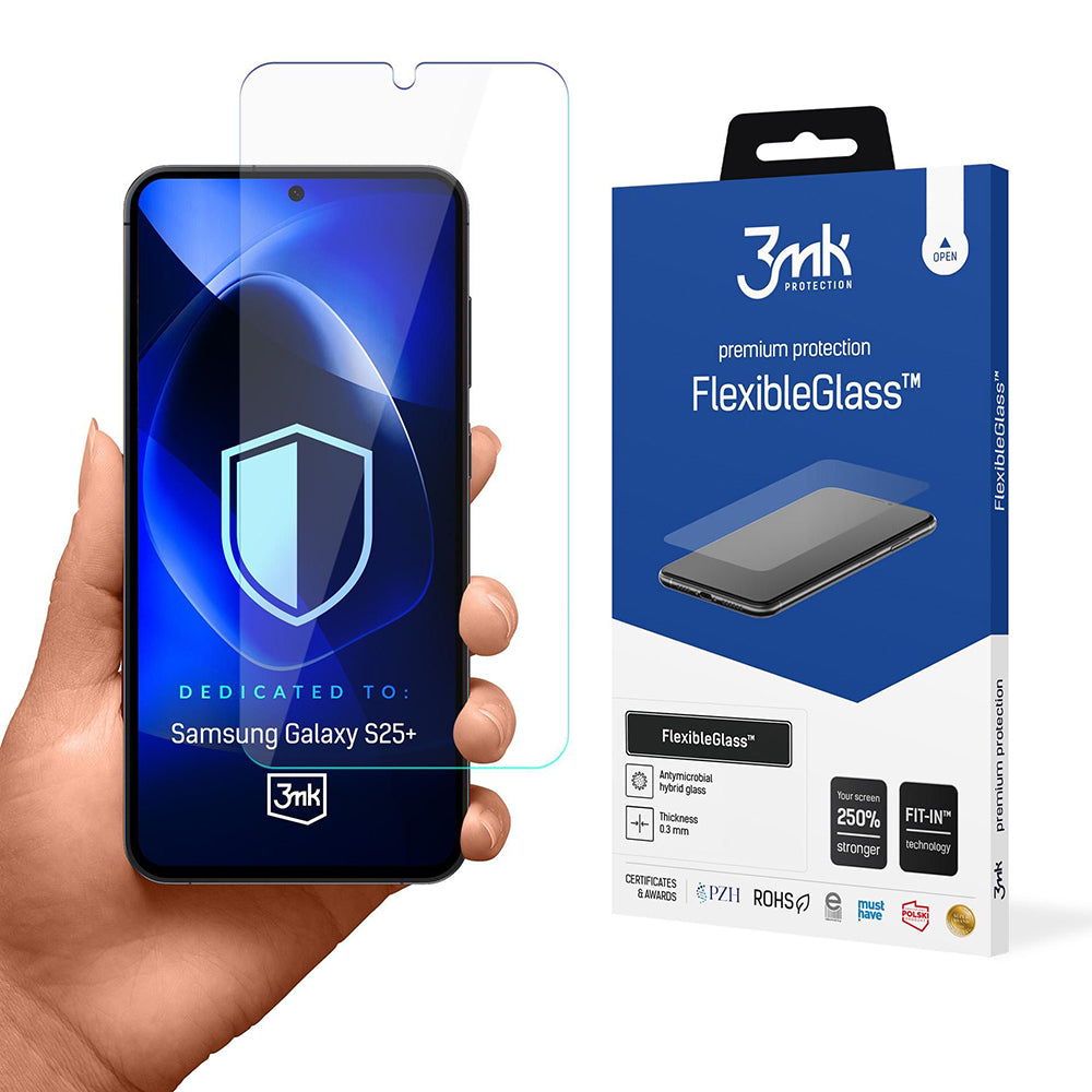 3MK FlexibleGlass képernyővédő fólia Samsung Galaxy S25+ S936 készülékhez, rugalmas üveg, teljes ragasztóval