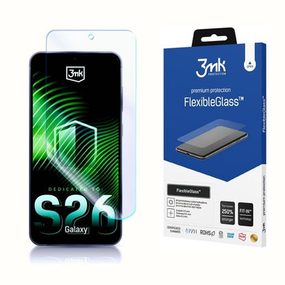 Védőfólia 3MK FlexibleGlass Samsung Galaxy S26 S942 készülékhez, Rugalmas Üveg, Teljes Ragasztás, Átlátszó
