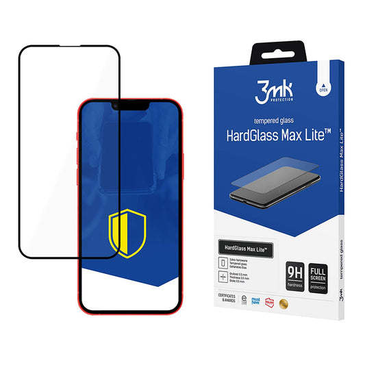 3MK HardGlass Max Lite képernyővédő fólia Apple iPhone 17e / 16e / 14 / 13 Pro készülékekhez, edzett üveg, teljes ragasztó, fekete