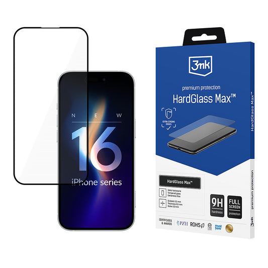 3MK HardGlass Max képernyővédő fólia Apple iPhone 16 Pro-hoz, edzett üveg, teljes ragasztó, fekete
