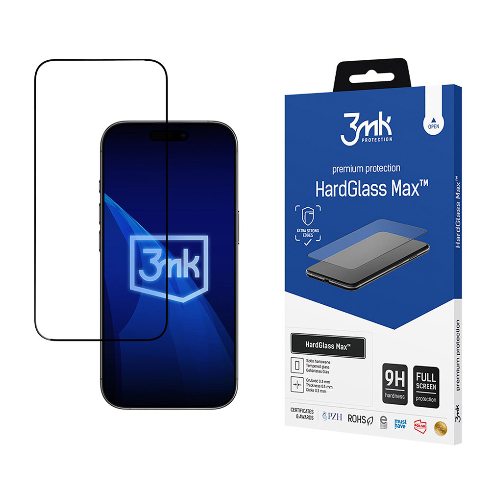 Védőfólia 3MK HardGlass Max Apple iPhone 17 Air készülékhez, Edzett Üveg, Teljes Ragasztás, Fekete