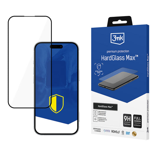 3MK HardGlass Max képernyővédő fólia Apple iPhone 17 Pro-hoz, Edzett üveg, Teljes ragasztás, Fekete