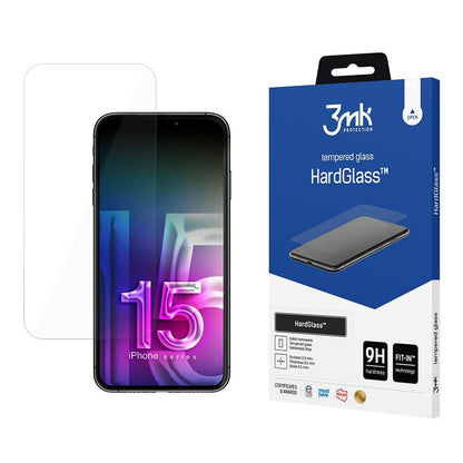 3MK HardGlass képernyővédő fólia Apple iPhone 15-höz, edzett üveg, teljes ragasztóval