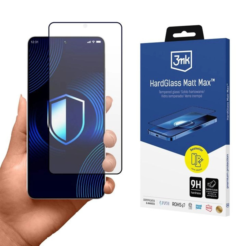 3MK HardGlass képernyővédő fólia Samsung Galaxy S26 Ultra S948-hoz, Edzett üveg, Teljes ragasztás, Fekete