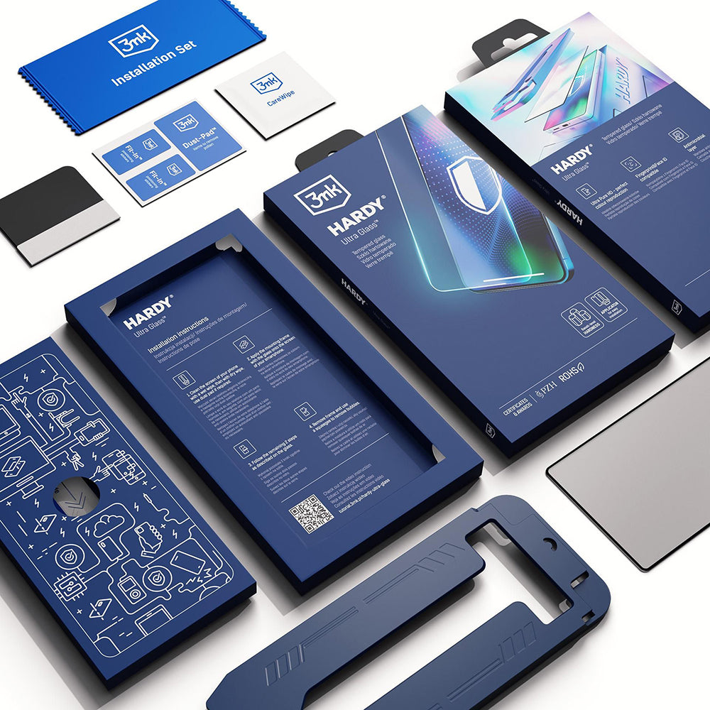 3MK Hardy Ultra képernyővédő fólia Samsung Galaxy S25 S931 készülékhez, edzett üveg, teljes ragasztó, fekete