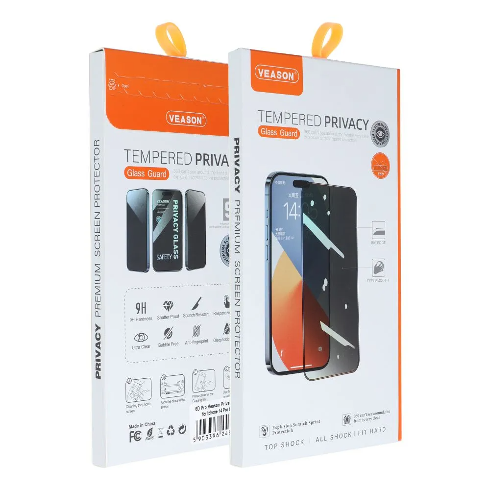 Veason Privacy képernyővédő fólia Apple iPhone 12 / 12 Pro készülékhez, edzett üveg, teljes ragasztó, 6D