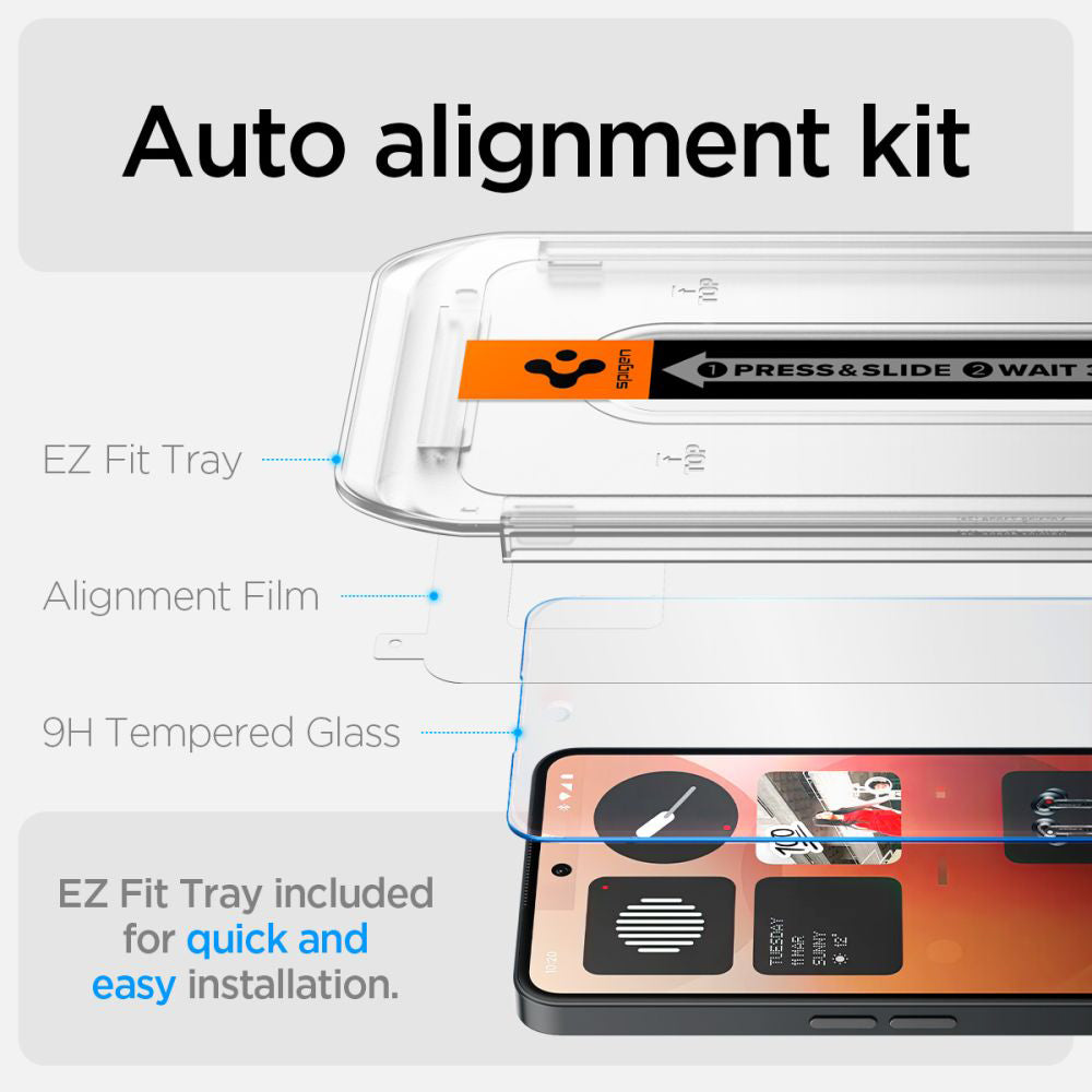Ecran Clear Spigen GlastR EZ FIT védőfólia Nothing Phone (3a) / Phone (3a) Pro készülékekhez, Edzett üveg, Teljes ragasztás AGL09429