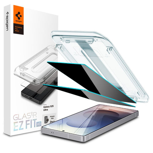 Spigen GlastR EZ FIT HD Privacy képernyővédő fólia Samsung Galaxy S25 Ultra S938-hoz, edzett üveg, teljes ragasztó, 2 darabos készlet AGL09335