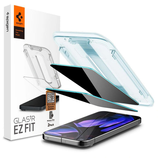 Spigen GlastR EZ FIT Privacy képernyővédő fólia Google Pixel 9 Pro XL-hez, edzett üveg, teljes ragasztó, 2 darabos készlet AGL09313
