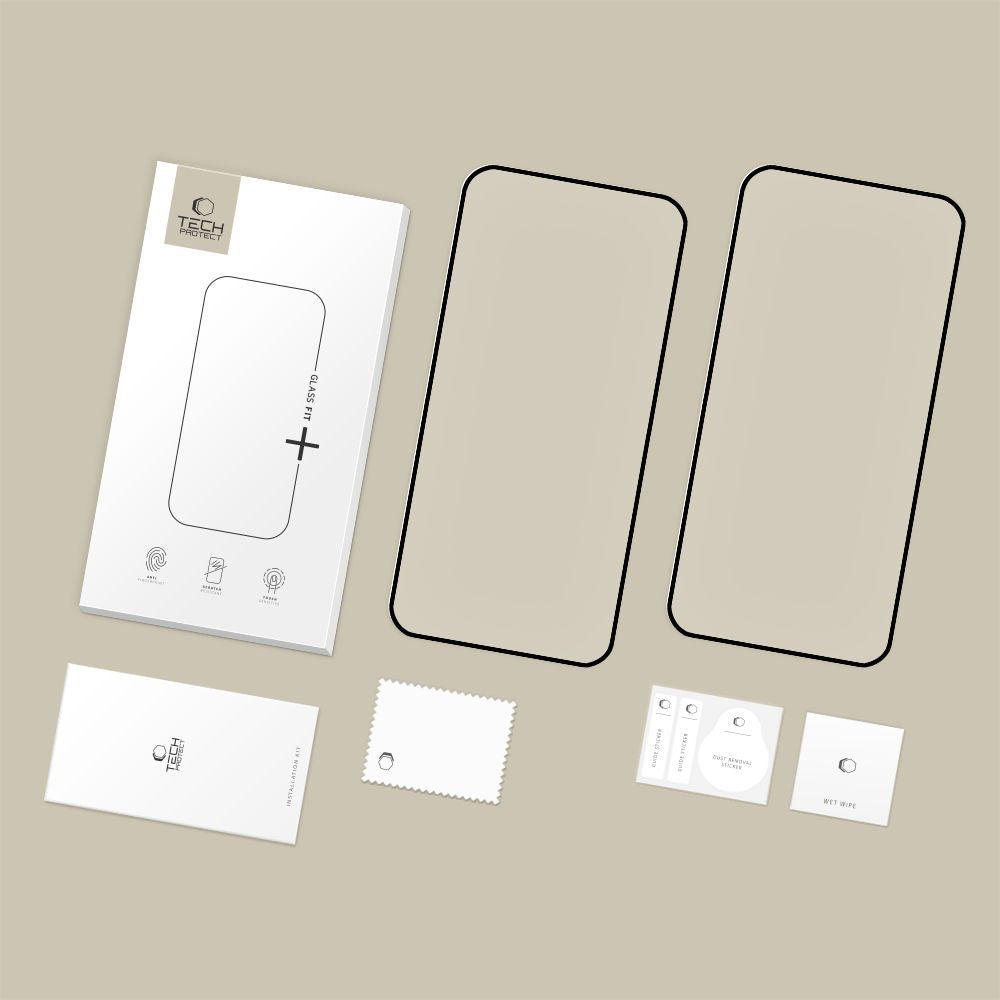 Tech-Protect FIT+ védőfólia Xiaomi Redmi Note 15 Pro 5G-hez, Edzett üveg, Teljes ragasztás, 2 darabos készlet, 2.5D, Fekete