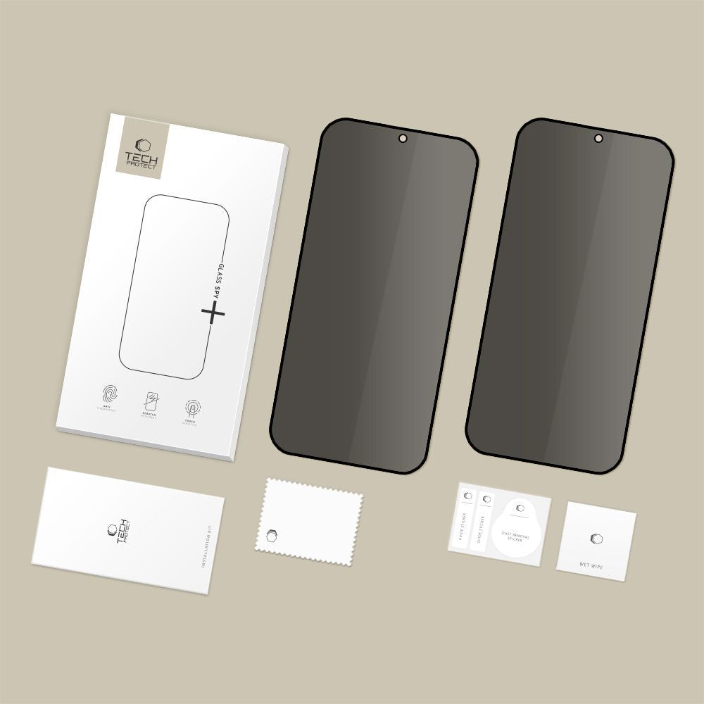 Privacy Tech-Protect Spy+ képernyővédő fólia Samsung Galaxy S26 S942-hez, Edzett üveg, Teljes ragasztás, 2 darabos készlet