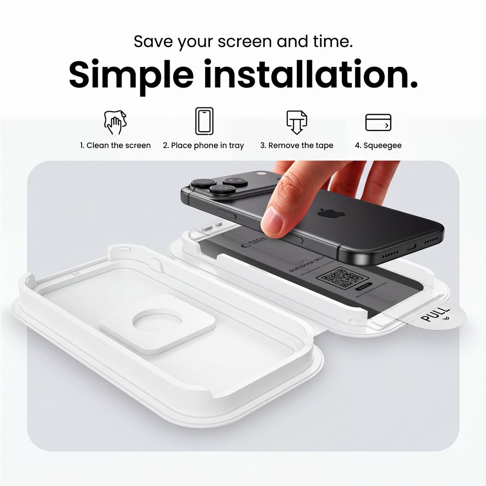 Privacy Tech-Protect OneTouch képernyővédő fólia Apple iPhone 18 Pro-hoz, edzett üveg, teljes ragasztó, 2 darabos készlet