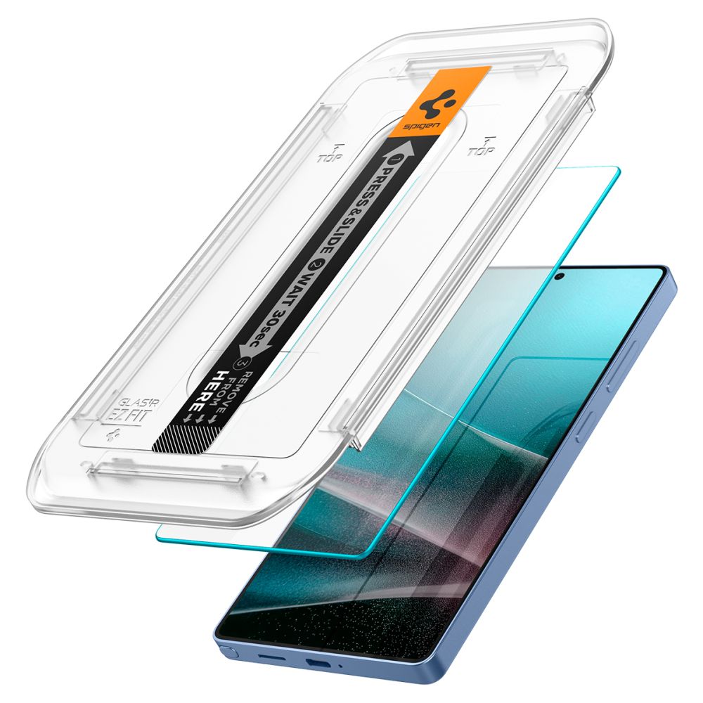 Spigen GlastR EZ FIT HD képernyővédő fólia Samsung Galaxy S25 Ultra S938 készülékhez, Edzett üveg, Teljes ragasztás, 2 darabos készlet AGL09082